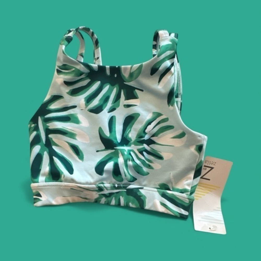 Zella Girls 5/6 NWT Tropical Green Leaf Strappy Sports Bra Sporty Activewear